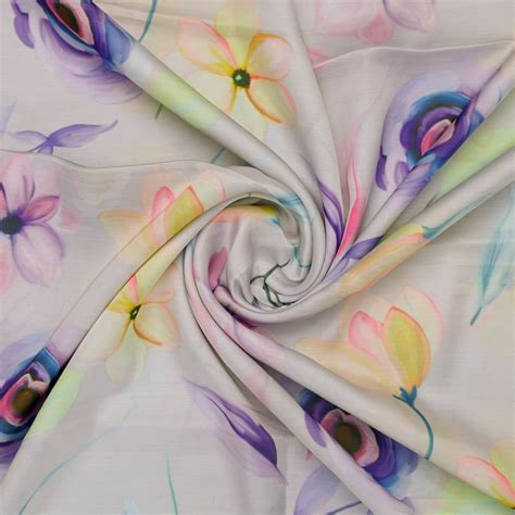 Linen Satin Floral Printed Fabric | FAB VOGUE Studio