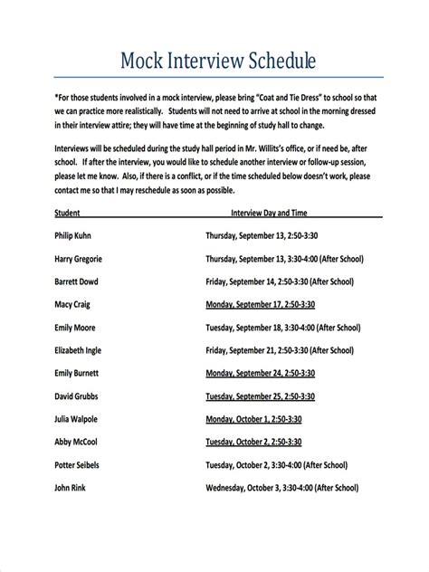 Sample Interview Schedule Template 的图像结果