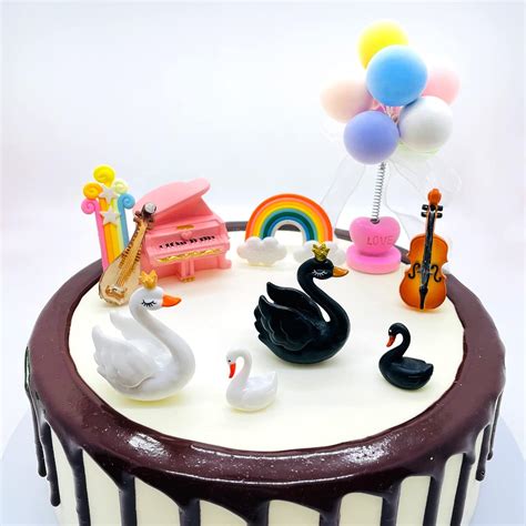 Swan Cake Toppers Happy Birthday Piano Violoncello India | Ubuy