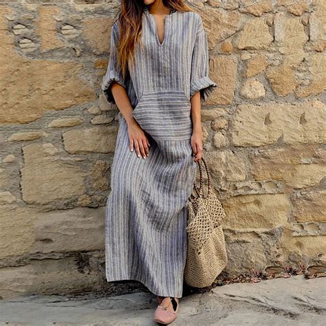 Summer-Long-Dress-Cotton-Linen-Casual-Dresses-2024-New-Striped-Loose ...