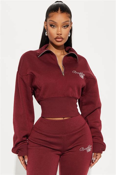 Brooklyn Sports Club Polo Sweatshirt - Burgundy | Fashion Nova