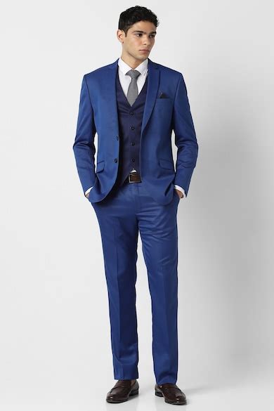 Buy Men Blue Textured Party Three Piece Suit Online - 39967023 | Van Heusen