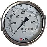 HYDRAULIC PRESSURE GUAGE 100mm / 4" inch Dial, 0-420 kg/cm2 (bar), 3/8 ...