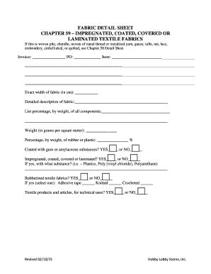 Fabric Detail Sheet - Fill Online, Printable, Fillable, Blank | pdfFiller