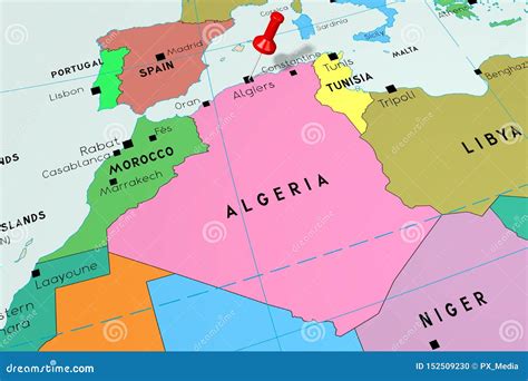 Algeria, Algiers - Capital City, Pinned on Political Map Stock Illustration - Illustration of ...