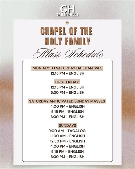 Chapel of the Holy Family (Greenhills Mall) Mass Schedule - Philippine ...