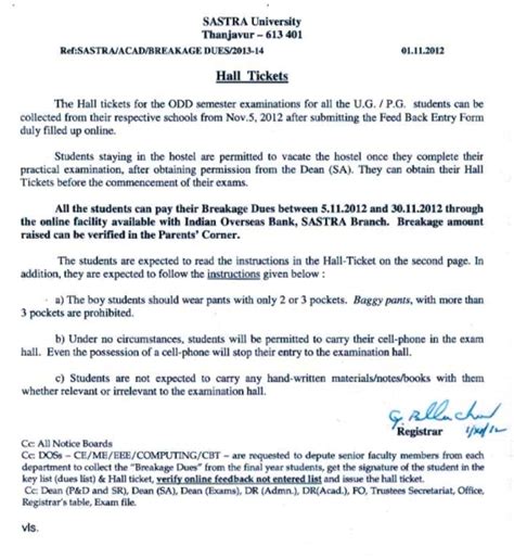 Hall Ticket for ODD Semester Examination - SASTRA DEEMED UNIVERSITY