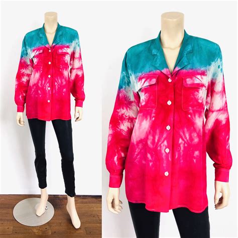 Buy Vintage 1980s TIE DYE Effect SILK Oversized Pajama Top Blouse / Top ...