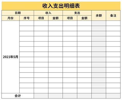 2021收入支出明细表excel模板下载-华军软件园