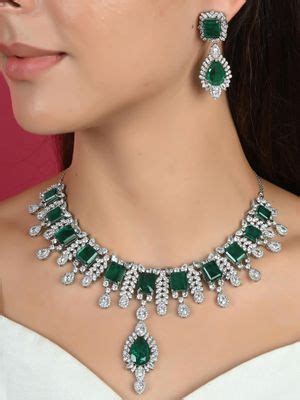 Buy Ratnavali Jewels Silver Plated Green and White American Diamond ...