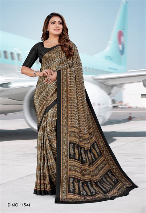 Buy Angoori Crape Fabric Navy Blue Colour Uniform Wear Printed Saree ...