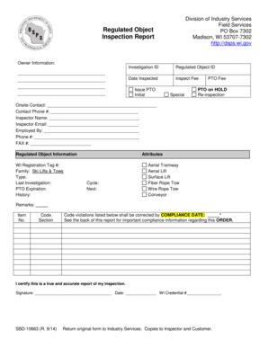 Fillable Online dsps wi Field Services Regulated Object Inspection ...