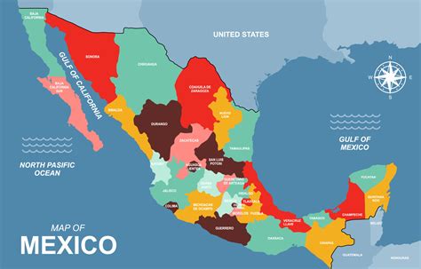 mapa de méxico con nombre de país detallado 18866394 Vector en Vecteezy