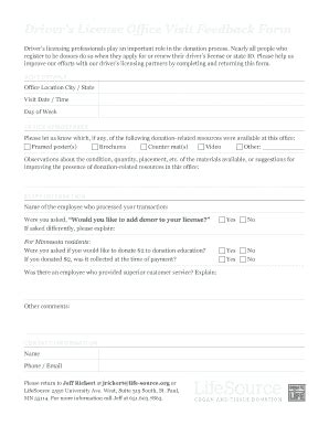 Driver’s License Office Visit Feedback Form - Blank Fillable Template ...