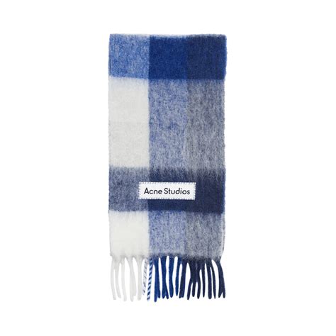 Acne Studios Mohair Checked Scarf White/Grey/Royal Blue Price in India ...