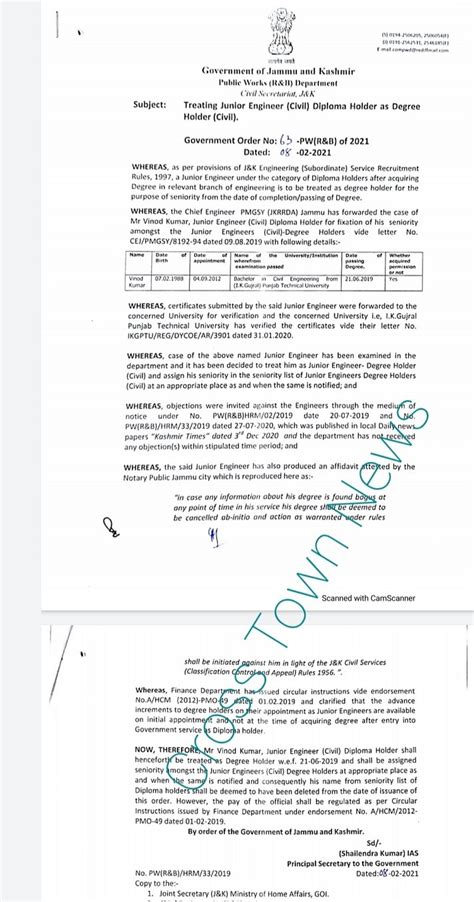 Treating Junior Engineer Diploma Holders as Degree Holders