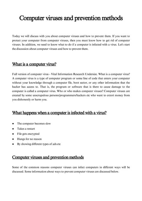 SOLUTION: Computer viruses and prevention methods - Studypool