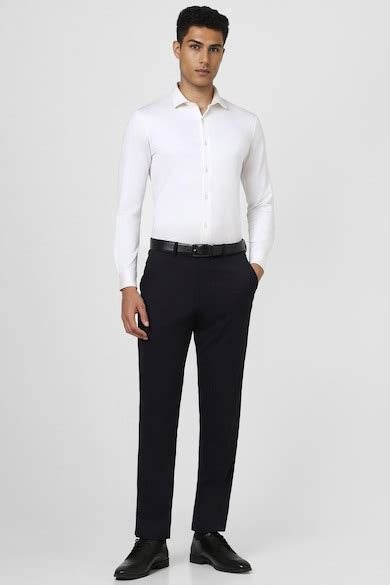 Buy Men Navy Solid Regular Fit Trousers Online - 39731272 | Van Heusen