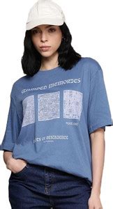 Patche Printed Women Round Neck Blue T-Shirt - Buy Patche Printed Women ...