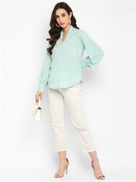 Mint Blue Solid Georgette Shirt – Taurusshop.com