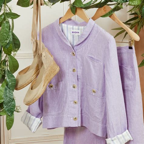 Textured Stripe Linen Jacket in Iris | Women | Brora