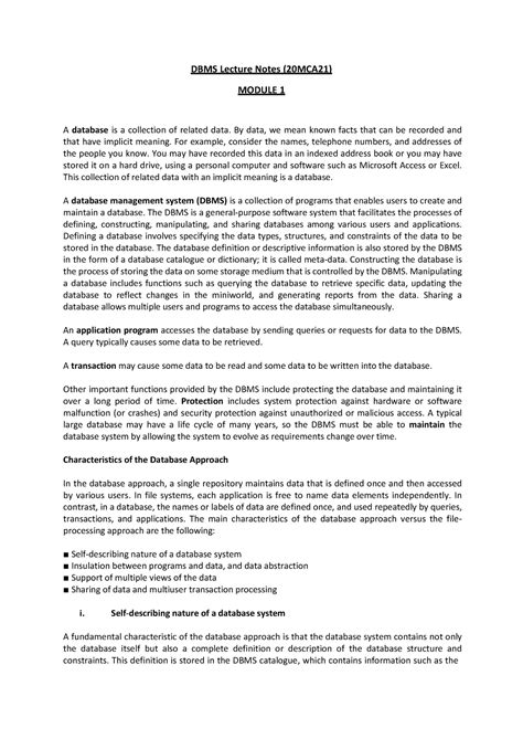 DBMS Notes FULL-2022 - DBMS Lecture Notes (20MCA21) MODULE 1 A database ...