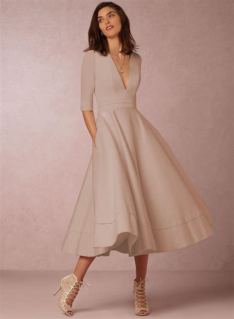 V Neck Half Sleeve A-line Prom Dress - STYLESIMO.com