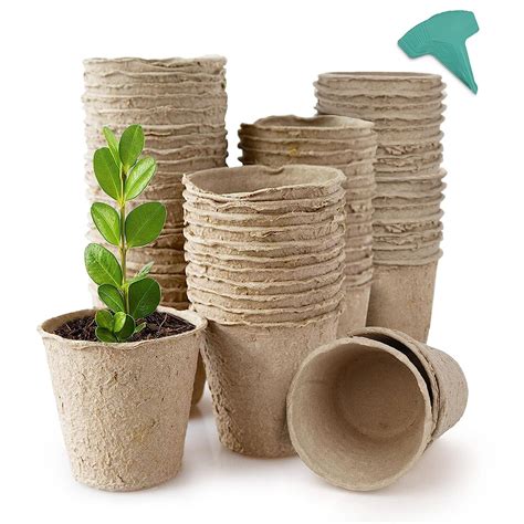 GROWNEER 60 Packs 3 Inch Peat Pots Plant Starters for Seedling with 15 ...