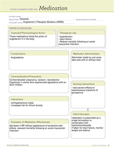 Valsartan Med - ati medication template - ACTIVE LEARNING TEMPLATES ...
