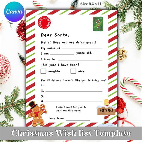 Santa christmas list for kids quickly printable pdf instantly print at home christmas wish list ...