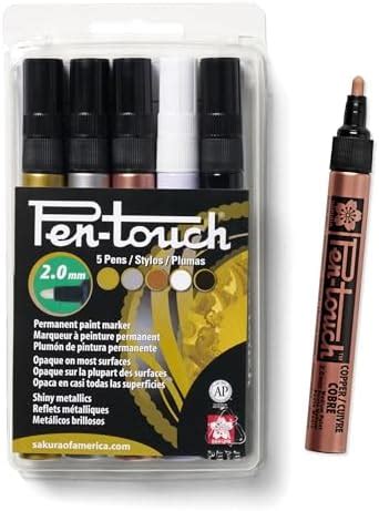 Sakura 42591 5-Piece 2.0mm Pentouch Paint Marker, Medium, Gold, Silver ...