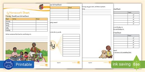 Grade 2 Phonics: -ly Homework Sheet