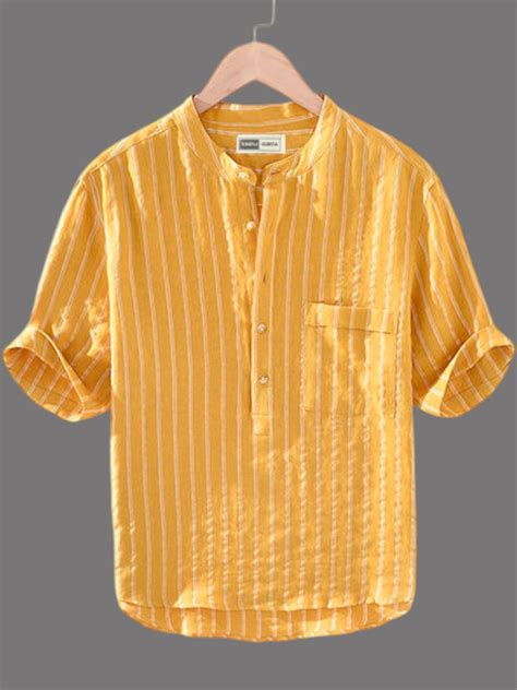 #Men's Cotton Mustard Yellow Kurta Shirt with Pocket – simplikurta