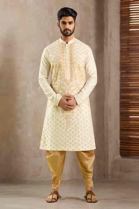 Buy Cream Polyester Silk Embroidery Thread Paisley Kurta With Patiala ...