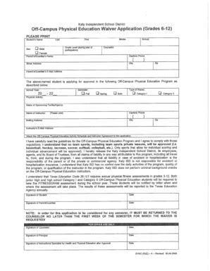 Katy Isd Pe Waiver - Fill and Sign Printable Template Online
