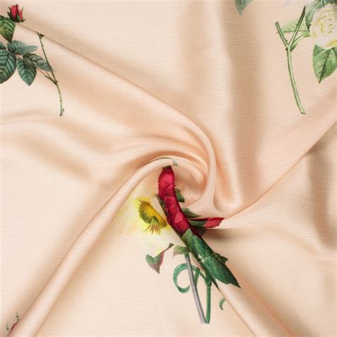 Ivory Cream And Pink Floral Pattern Digital Print Chiffon Satin Fabric ...