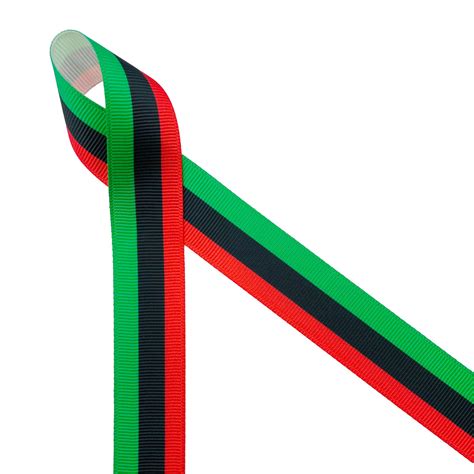 Pan African flag ribbon in stripes of green, black and red printed on 7 ...