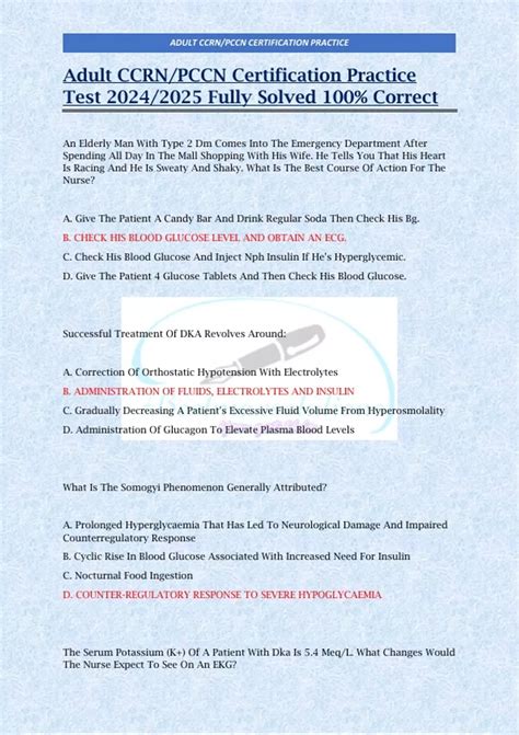 Adult CCRN/PCCN Certification Practice Test 2024/2025 Fully Solved 100% ...