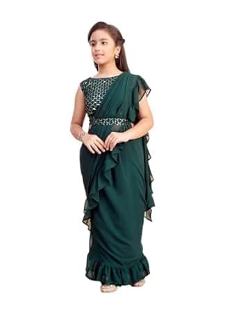 Buy Aarika Girls Ethnic Wear Dark Green Colour Sequin Embroidery ...