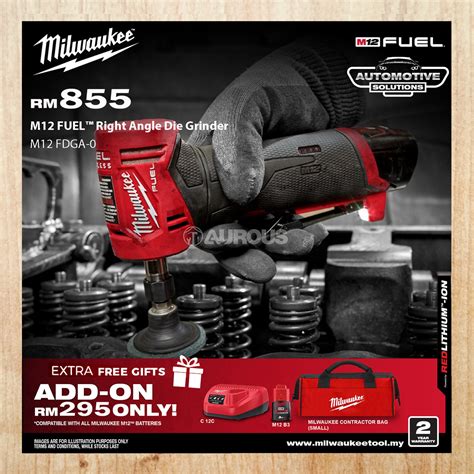 MILWAUKEE M12 FUEL RIGHT ANGLE DIE GRINDER M12 FDGA-0 (BARE TOOL) - Aurous | Tick Hong Hardware