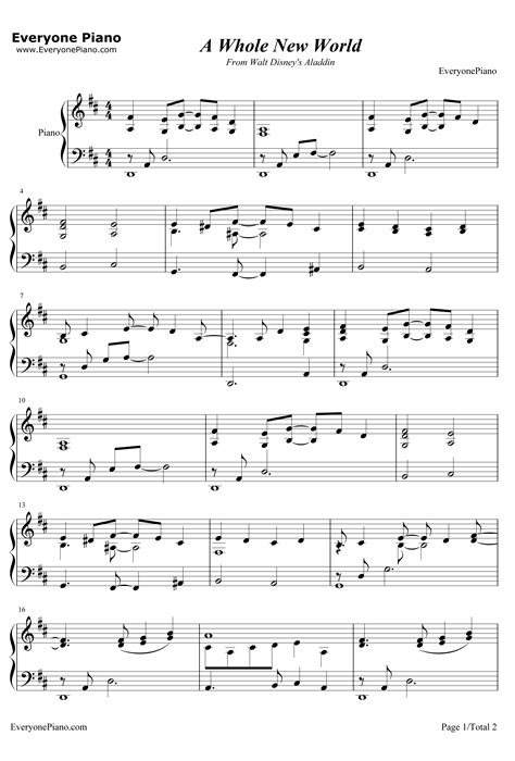 A Whole New World钢琴谱-AlanMenken-阿拉丁主题曲-简谱网