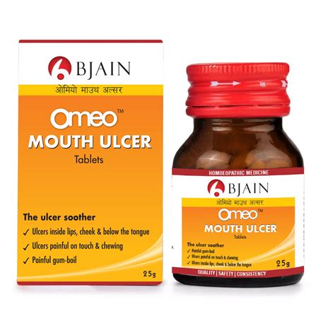 Buy Bjain Omeo Mouth Ulcer Tablets - 25gm | Useful for ulcers caused by ...