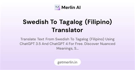 Swedish to Tagalog (Filipino) Translator