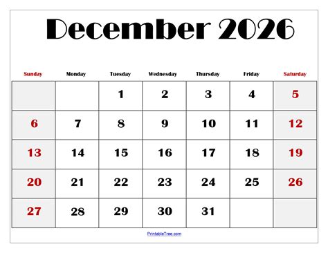 December 2026 Calendar Printable PDF with Holidays Templates