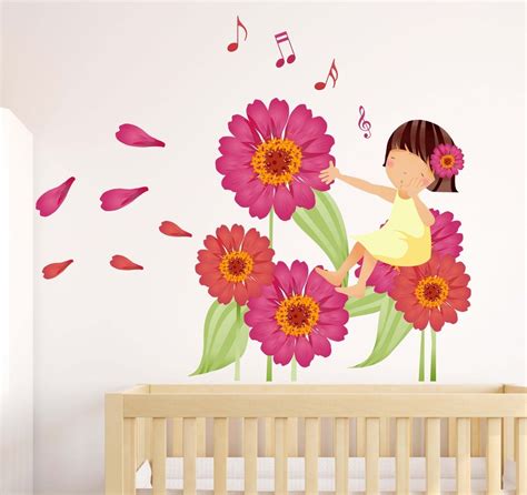 Buy Decals Design 'Baby Girl Singing on Flowers with Blowing Floral ...
