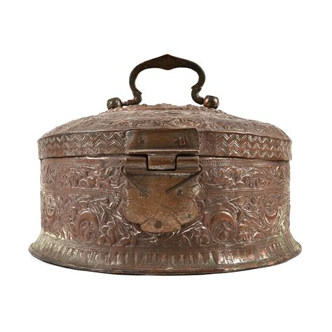 Indian Round Handmade Pierced Cast Brass Box for Jewellery