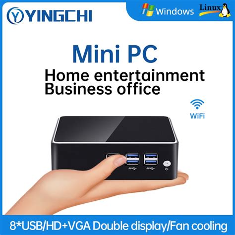 YINGCHI Mini PC Intel J4125 Core i3 4005U/5005U i5 4200U/5200U HD and VGA Dual Ports Home Office ...