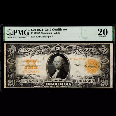 $20 1922 Gold Gold Certificates 1187 - Executive Currency