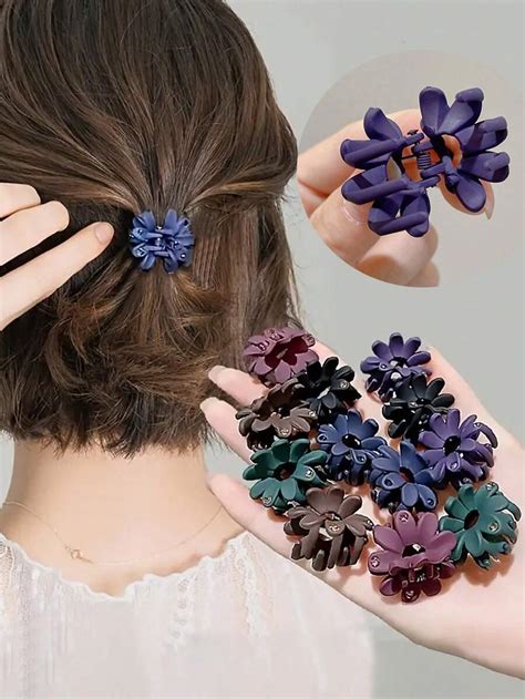10pcs Vintage Floral Mini Hair Clips - Elegant & Cute Solid Color ...