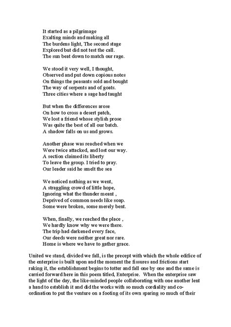 Enterpriseby Nissim Ezekiel - It started as a pilgrimage Exalting minds ...